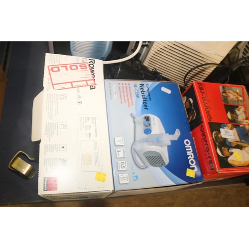 221 - VARIOUS ELECTRICS, RUSSELL HOBBS FOOD PROCESSOR, MINI DEHUMIDIFIER ETC. - WARRANTED UNTIL 12 NOON ON... 