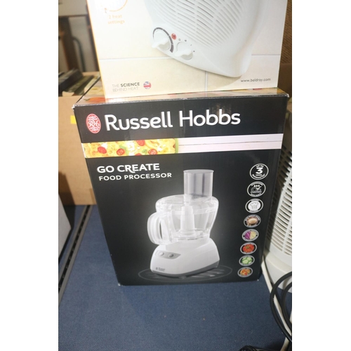 221 - VARIOUS ELECTRICS, RUSSELL HOBBS FOOD PROCESSOR, MINI DEHUMIDIFIER ETC. - WARRANTED UNTIL 12 NOON ON... 