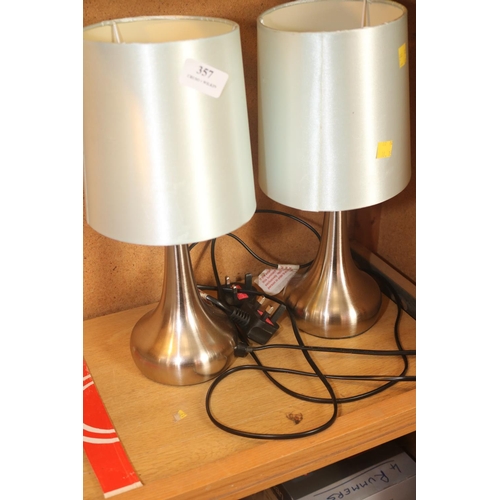 357 - PAIR OF MODERN LAMPS WITH SHADES - WARRANTED UNTIL 12 NOON ON TUESDAY FOLLOWING THE ABOVE SALE