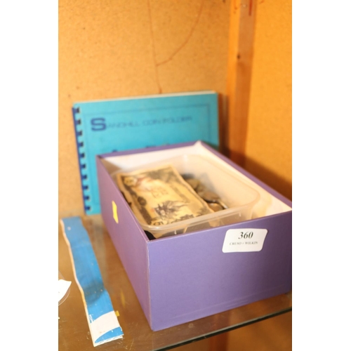 360 - BOX OF DRESS JEWELLERY & COINS ETC.