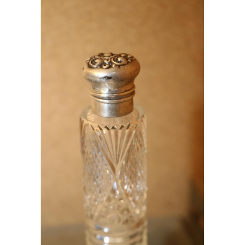 378 - LARGE PERFUME WITH STERLING SILVER TOP AND ONE ENAMEL TOP