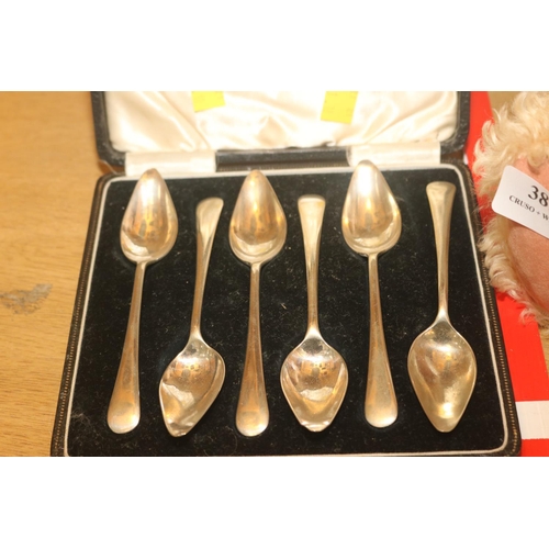 382 - 6 X SERVING SPOONS WITH 2 X VICTORIAN HEATING TONGS