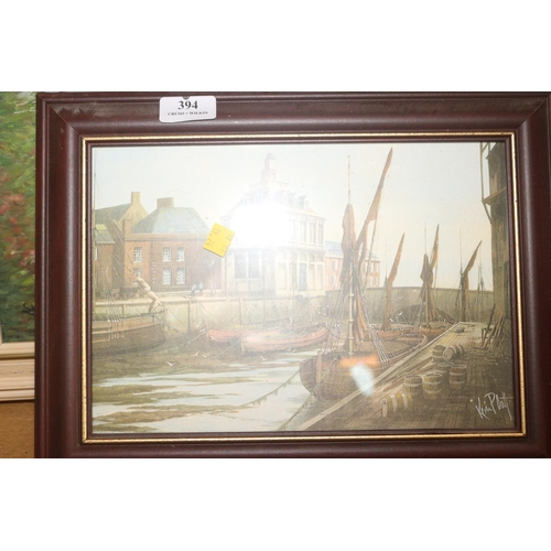 394 - WATERCOLOUR OF 'MASSINGHAM' BY W.DIXON, PRINT CUSTOM HOUSE & OIL SETTLE, YORKSHIRE