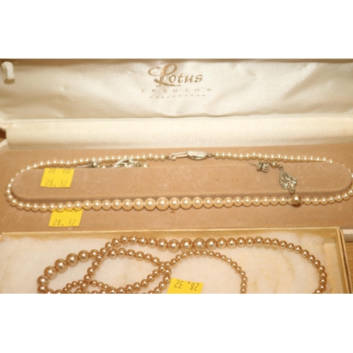 413 - 3 BOXED SETS OF PEARLS - ONE WITH MATCHING EARRINGS