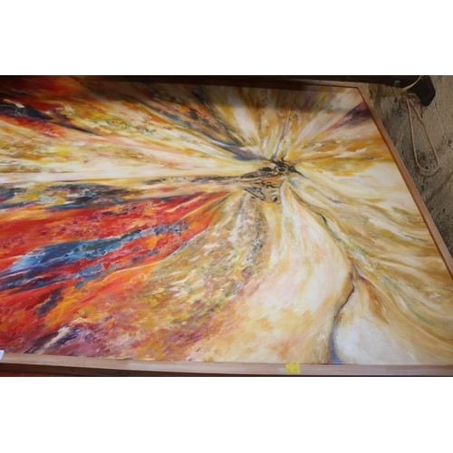 436 - PAINTING BY  KATHERINE DICKINSON (AKA KATIA) ''EQUINOCTIAL FIRE ON CANVAS) 85CM X 125CM