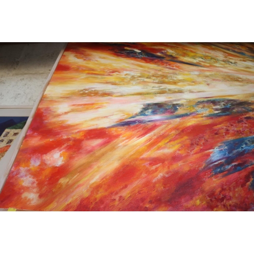 436 - PAINTING BY  KATHERINE DICKINSON (AKA KATIA) ''EQUINOCTIAL FIRE ON CANVAS) 85CM X 125CM