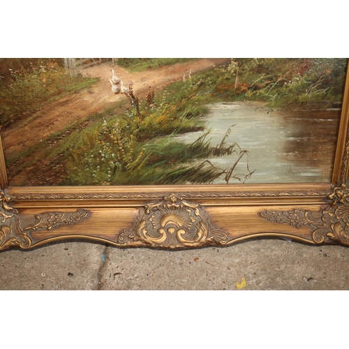 445 - PAIR OF ANTIQUE OIL PAINTINGS IN GILT FRAMES