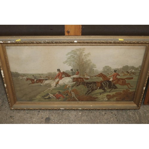 478 - LARGE ANTIQUE HUNTING PRINT & OIL PAINTING