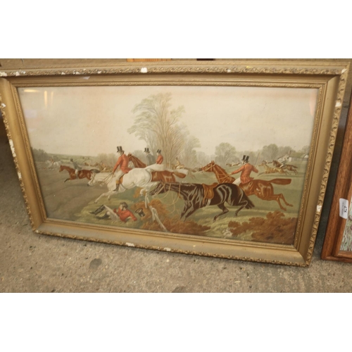 478 - LARGE ANTIQUE HUNTING PRINT & OIL PAINTING