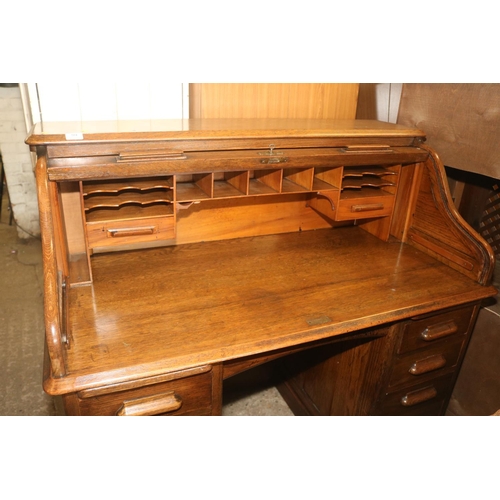 504 - OAK ROLL TOP DESK WITH KEY