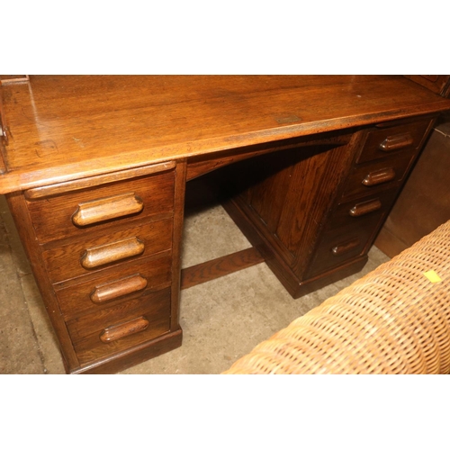 504 - OAK ROLL TOP DESK WITH KEY