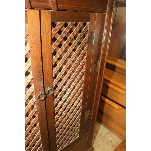 516 - LARGE PINE LATTICE CUPBOARD