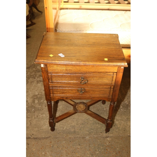 523 - SEWING BOX - OAK - AND CONTENTS