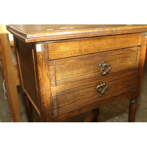 523 - SEWING BOX - OAK - AND CONTENTS