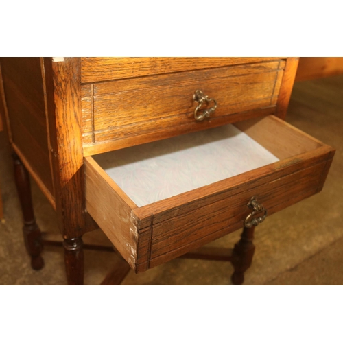 523 - SEWING BOX - OAK - AND CONTENTS