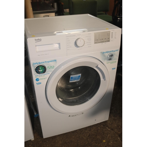 58 - BEKO 8KG WASHING MACHINE (MANUAL IN OFFICE) - WARRANTED UNTIL 12 NOON ON TUESDAY FOLLOWING THE ABOVE... 