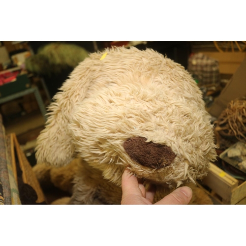 187 - 3 X RUGS, BASKET CONTAINING CURTAINS & LARGE SOFT TOY