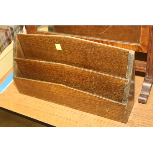 193 - SMALL MAHOGANY FOLDING TABLE, TOGETHER WITH SWING MIRROR AND LETTER RACK