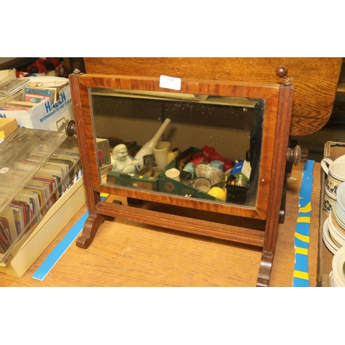 193 - SMALL MAHOGANY FOLDING TABLE, TOGETHER WITH SWING MIRROR AND LETTER RACK