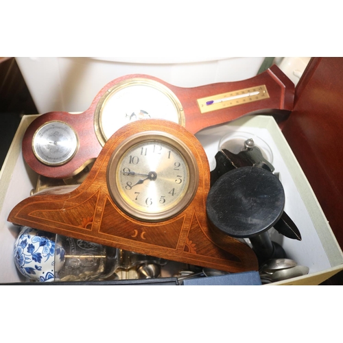 199 - 3 BOXES OF COLLECTABLES/WALKING STICK & SMALL DISPLAY CABINET (A/F)