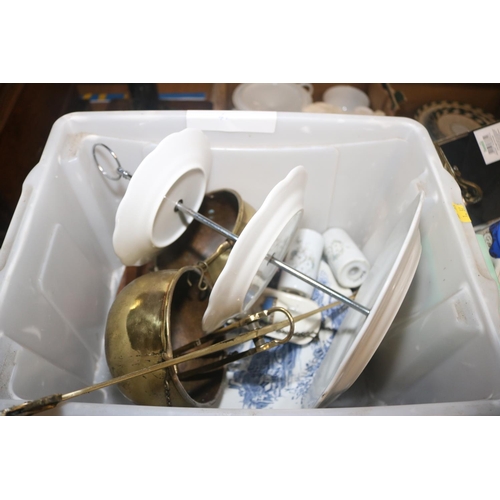 199 - 3 BOXES OF COLLECTABLES/WALKING STICK & SMALL DISPLAY CABINET (A/F)