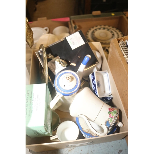 199 - 3 BOXES OF COLLECTABLES/WALKING STICK & SMALL DISPLAY CABINET (A/F)