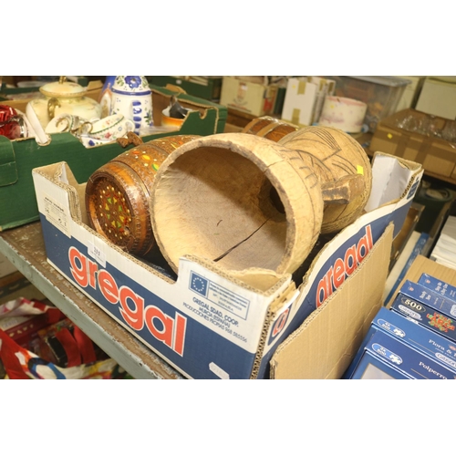 211 - BOX OF WOODEN ITEMS INC. AFRICAN ITEMS