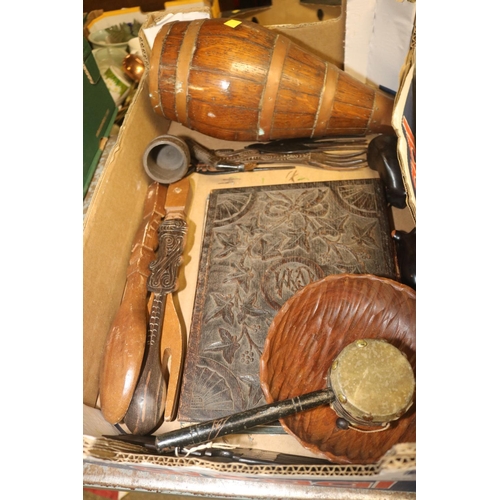 211 - BOX OF WOODEN ITEMS INC. AFRICAN ITEMS