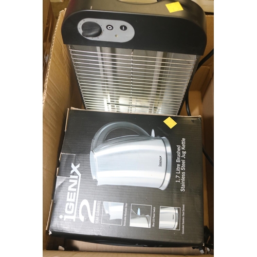 224 - BRAND NEW ELECTRIC KETTLE, ELECTRIC FLAT BED TOASTER, LARGE SHOP BISCUIT CONTAINER