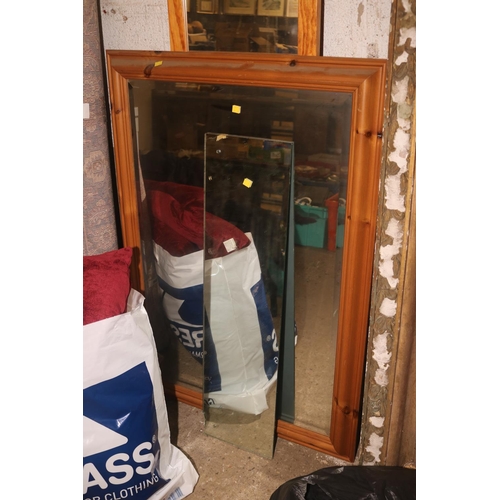 69 - 2 X PINE FRAMED WALL MIRROR & 1 OTHER