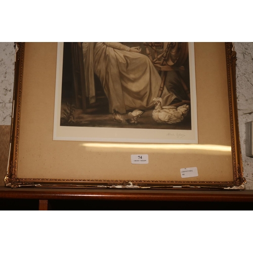 74 - FRAMED PRINT OF LADY SPINNING