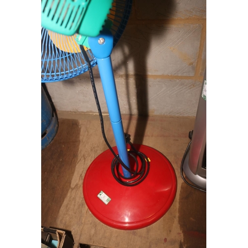 92 - TRI - COLOUR FLOOR STANDING ELECTRIC FAN - WARRANTED UNTIL 12 NOON TUESDAY FOLLOWING THE ABOVE SALE