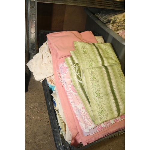 191 - 4 CRATES OF VARIOUS LINEN AND CURTAINS/TOWELS ETC ETC