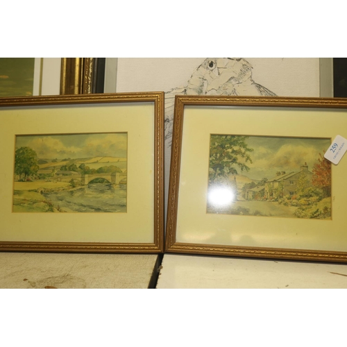 259 - 5 X LOCAL WATERCOLOURS & 5 LANDSCAPE WATERCOLOURS