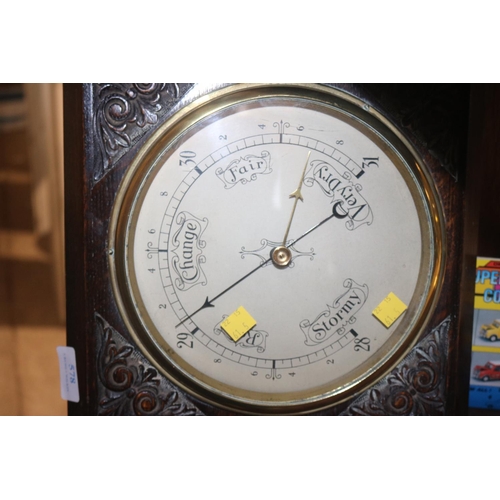 578 - OAK CARVED SQUARE BAROMETER