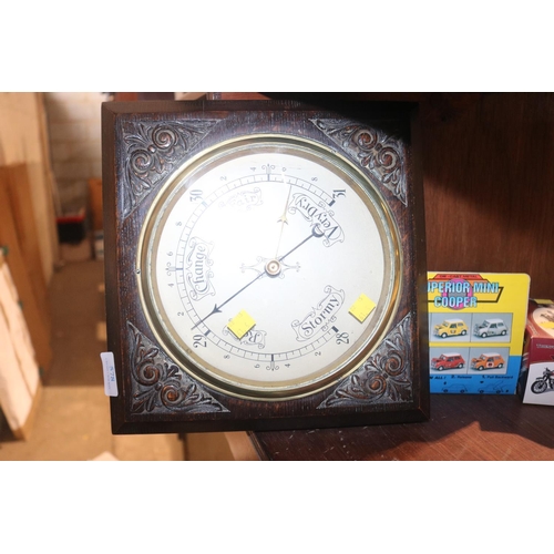 578 - OAK CARVED SQUARE BAROMETER