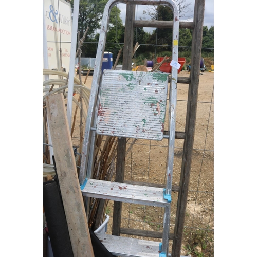 66 - STOOL/2 X STEP LADDERS/TOOLS/CANES ETC ETC