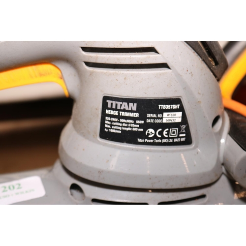 202 - 1 X TITAN HEDGE TRIMMER - WARRANTED UNTIL NOON TUES FOLLOWING THE ABOVE SALE