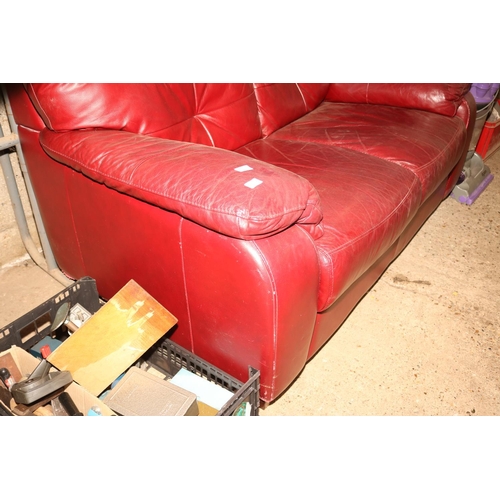 206 - RED 2 SEATER LEATHER SETTEE