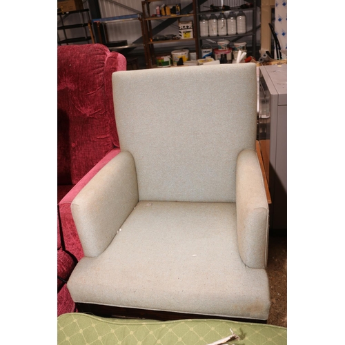 217 - ARMCHAIR, POUFFE, PADDED CIRCULAR TABLECLOTH WITH FRILL