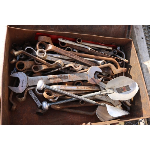 23 - 3 BOXES OF MIXED TOOLS INC PLANES/SPANNERS ETC