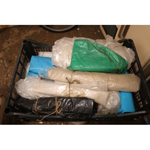 235 - CRATE OF TARAPAULINS & PLASTIC SHEETS