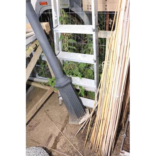 25 - ALUMINUM STEP LADDERS & WOODEN YARD STICK