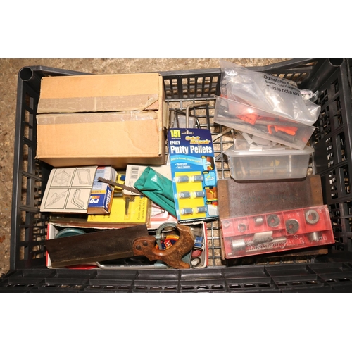 250 - 4 BOXES OF VARIOUS TOOLS/MISC INC DRILL/WASHERS ETC