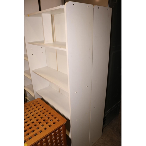 303 - 3 TALL WHITE BOOKCASES  TALL WHITE CUPBOARD