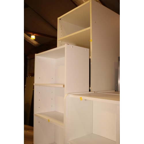 303 - 3 TALL WHITE BOOKCASES  TALL WHITE CUPBOARD