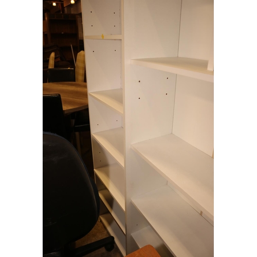 303 - 3 TALL WHITE BOOKCASES  TALL WHITE CUPBOARD