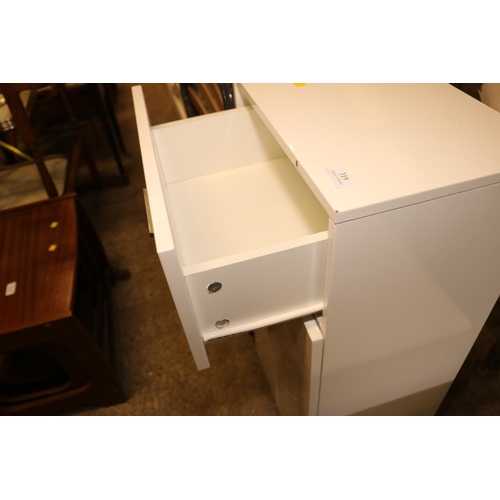 319 - WHITE GLASS BATHROOM CABINET 2 DOORS/2 DRAWER