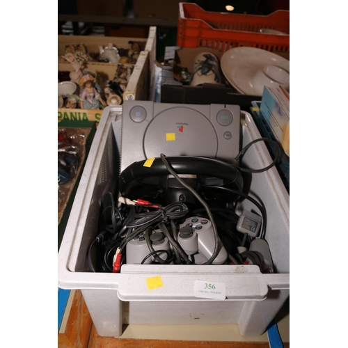 356 - PLAYSTATION WITH LEADS/CONTROLLAERS/STEERING WHEEL & FOOT PEDAL - WARRANTED UNTIL NOON TUES FOLLOWIN... 