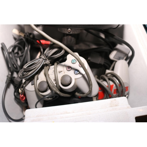 356 - PLAYSTATION WITH LEADS/CONTROLLAERS/STEERING WHEEL & FOOT PEDAL - WARRANTED UNTIL NOON TUES FOLLOWIN... 